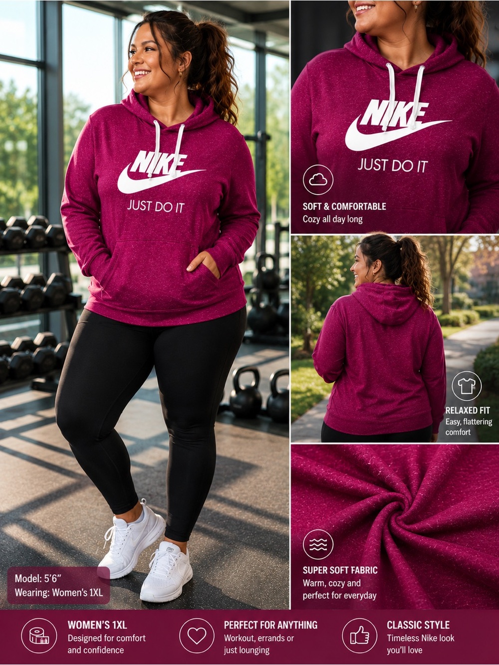 Nike Women's Hoodie Sweatshirt in Magenta with White Logo